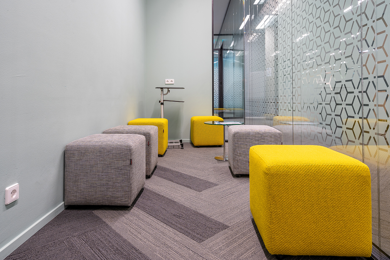 Corner of the open office space with a modern interior design